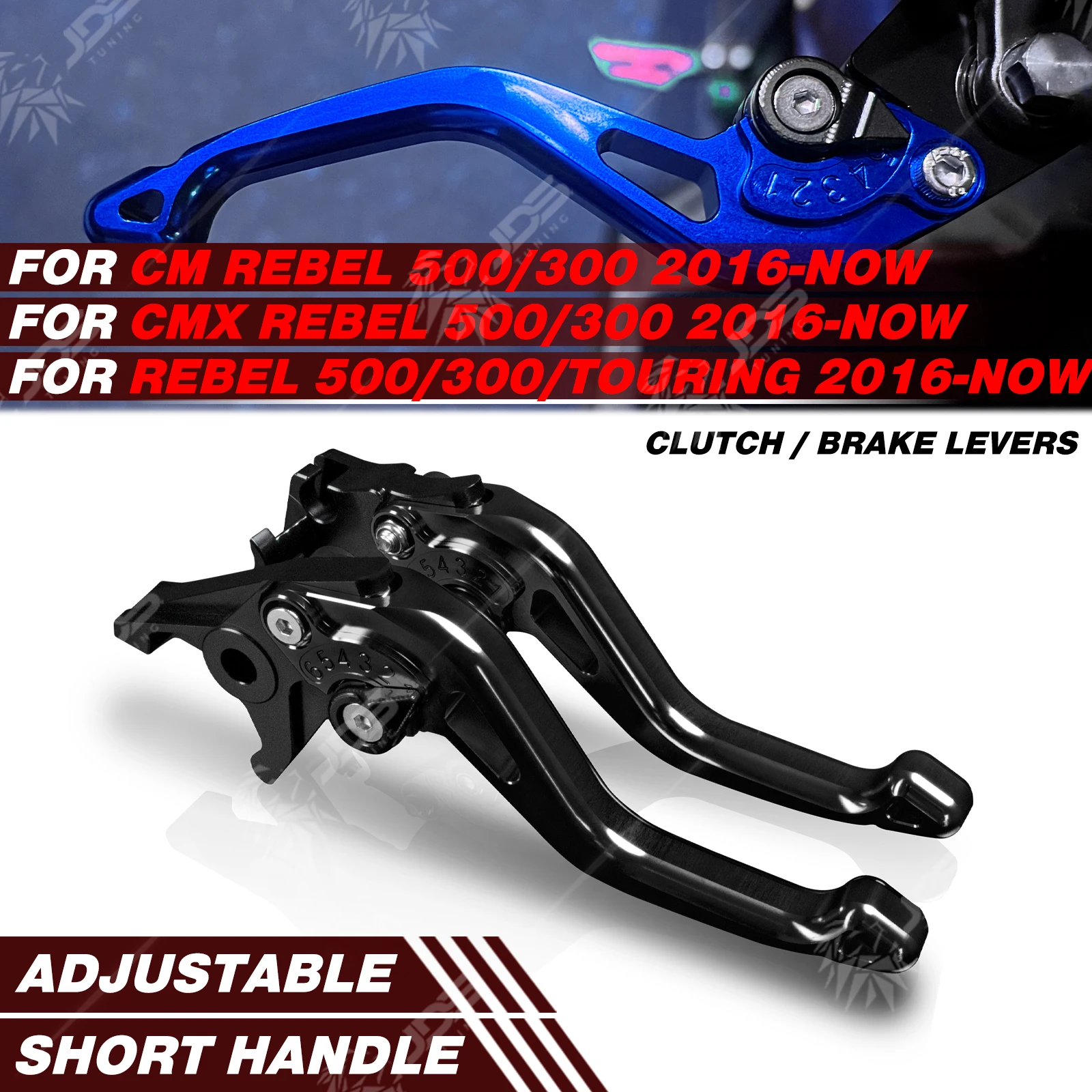 For Honda CM/CMX/REBEL 500/300/TOURING 2016-NOW Racing Short Brake Lever Adjustable Handle Levers 3-Fingers Accessories Parts