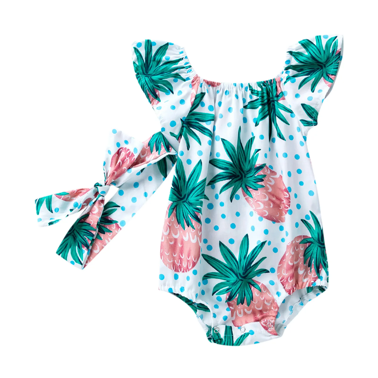 3 6 12 24 Months Newborn Baby Girls Summer Clothes Pineapple Romper +Headband Sets Infant Outfits Fashion Suit Girl Clothing