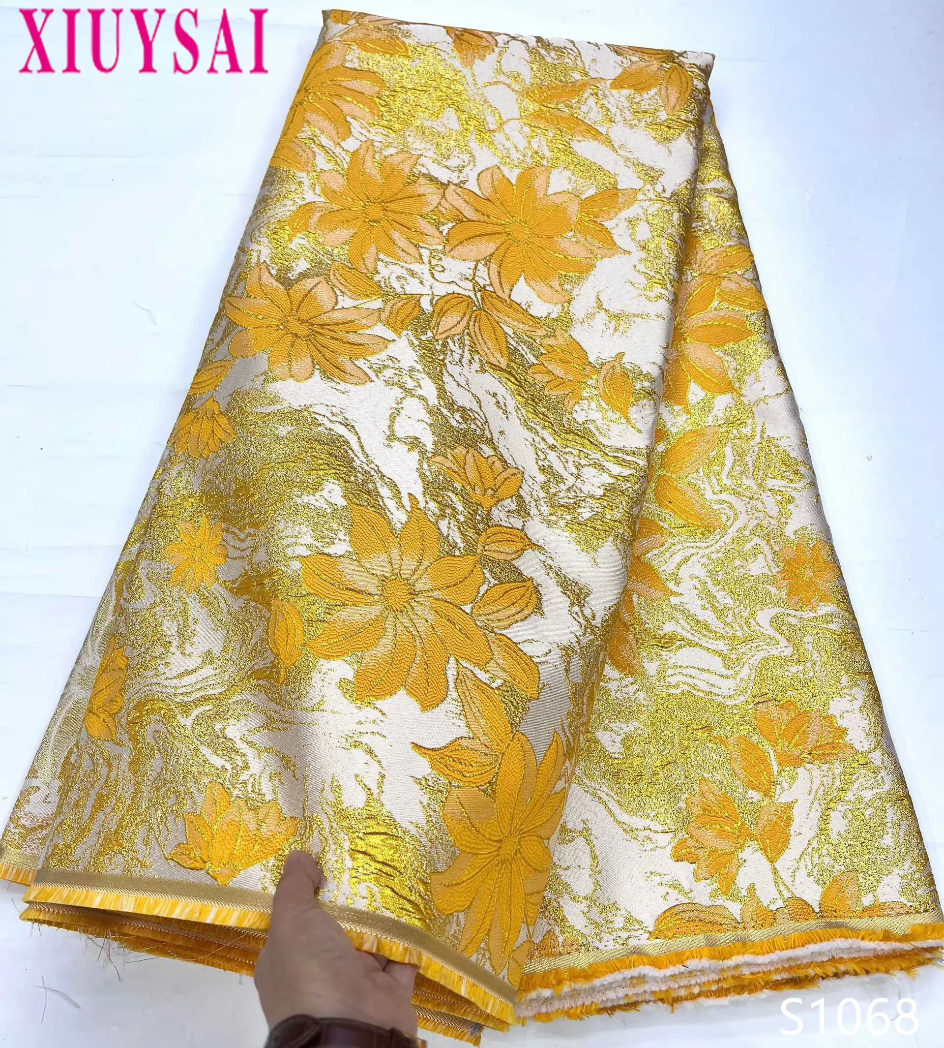 

Высококачественная африканская парчовая жаккардовая кружевная ткань 2025 сетчатая кружевная французская позолота 5 ярдов для свадебного платья