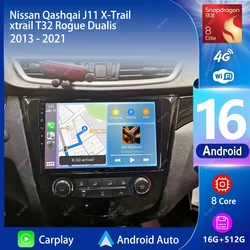 Qualcomm Android 16 Carplay Car Radio Multimedia For Nissan Qashqai J11 X-Trail xtrail T32 Rogue Dualis 2013- 2021 Stereo 2din