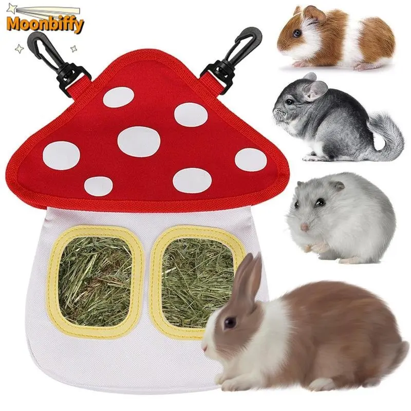 Rabbit Hay Bag Mushroom Shaped Oxford Cloth Fabric Hanging Hay Feeder Bag Hay Storage Bag For Chinchilla Hamsters Rabbit Guinea