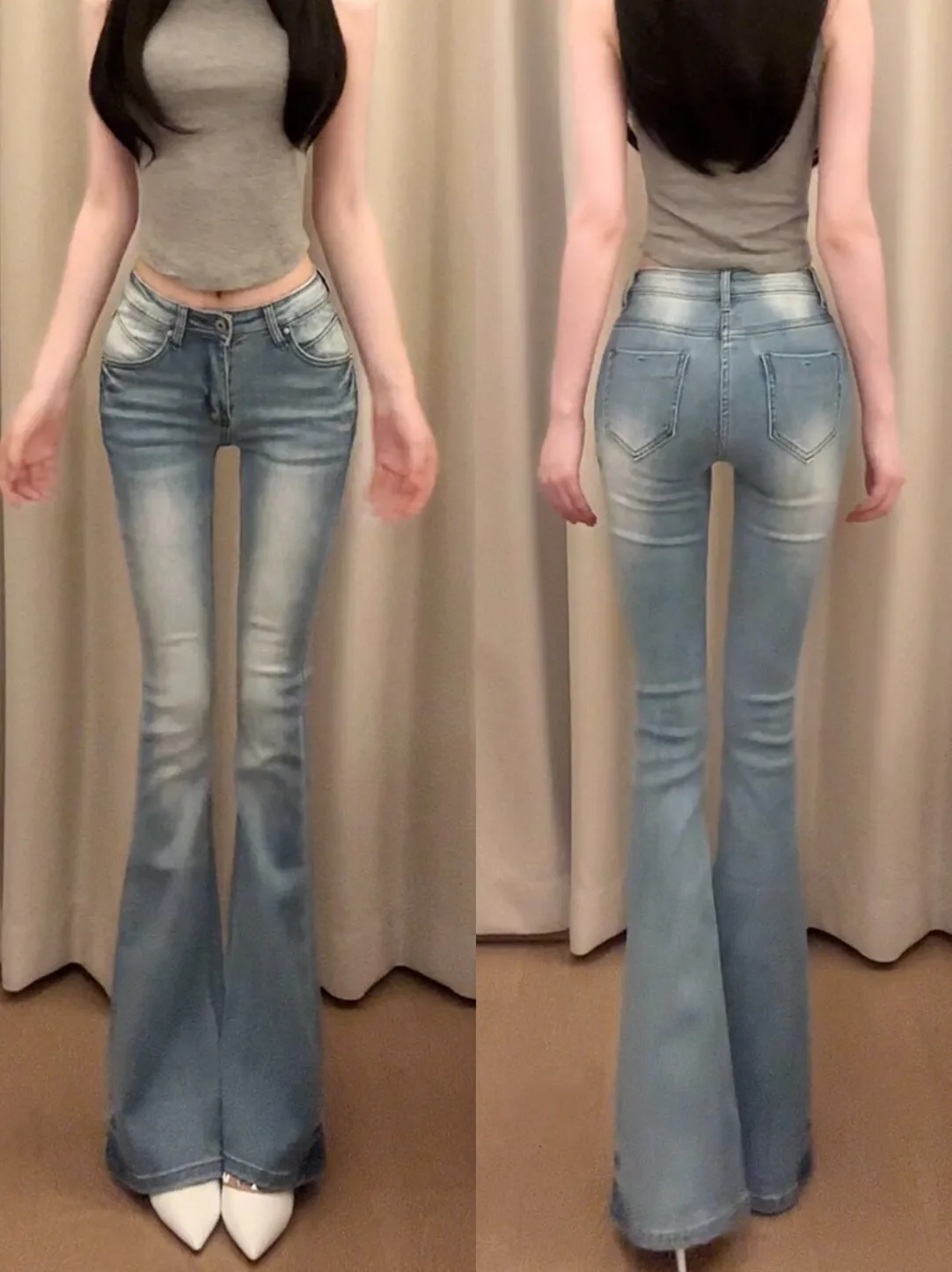 Low Waist Wide Leg Jeans Women's Premium Denim Butt Lifting Heavy Washed Self-Contained Hip Enhancing Pure Desire
