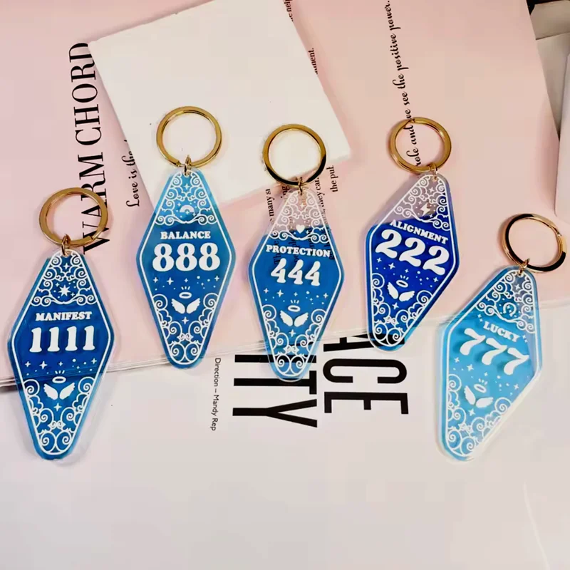 777 444 1111 888 222 Farbwechsel Zahlen Acryl Hotel Geschenk Schlüsselanhänger Schlüsselanhänger Anhänger Schlüsselanhänger Hotel Büro Fans Individuelles Logo