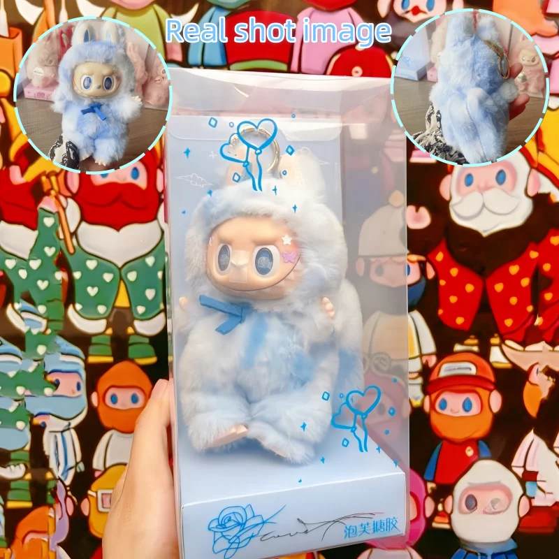 Hochwertige Labubu-Replik mit blau-weißem Kontrastserie, niedlicher kleiner Bär, Vinylbox, Macaron, bunter Herzschlag, Festival-Geschenke