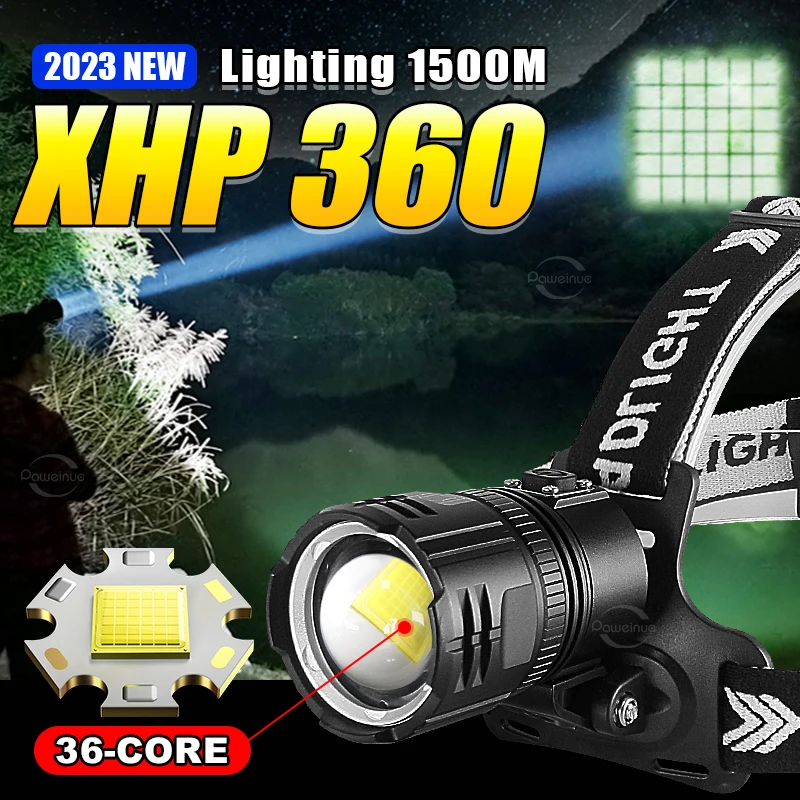 Super 1500m Powerful Headlamp High Power LED Headlight Zoom Long Shot Head Lamp Charge Waterproof Lantren Fishing Miner\'s Lights