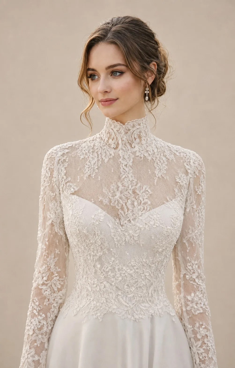 Customized Lace Applique Wedding Jacket For Bride Sheer Long Sleeve High Collar Back Button Bridal Bolero Wraps Boho Accessories