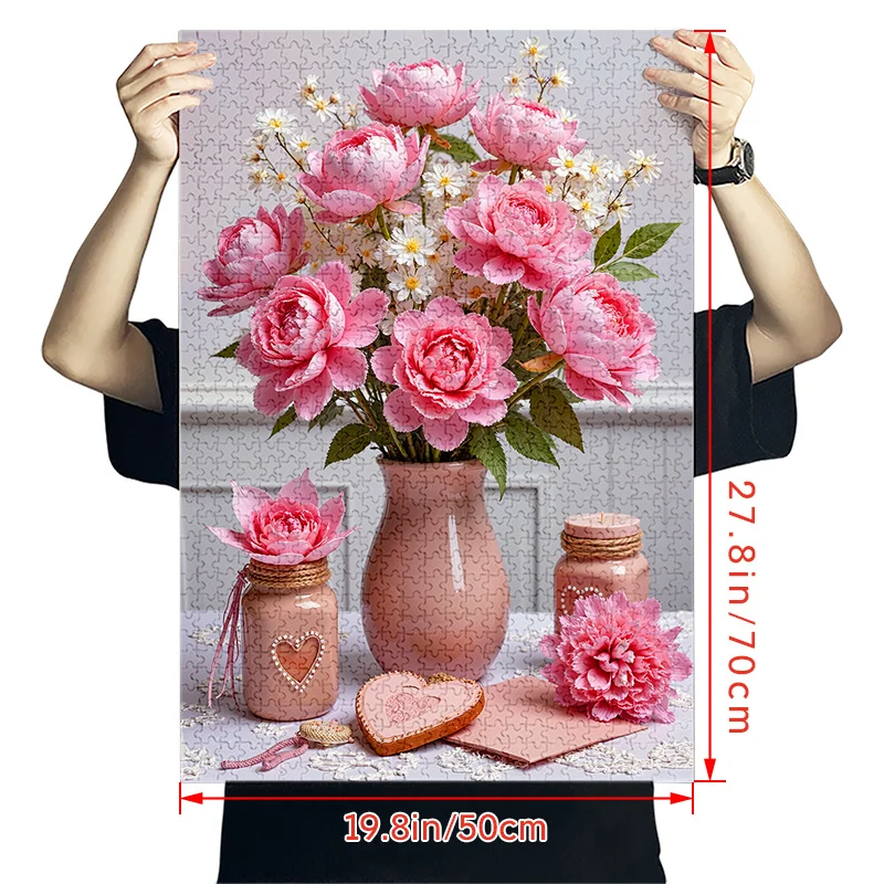 1000pcs Pink Vase Jigsaw Puzzle - Large, Challenging DIY Decoration Game for Adults, Family Interaction, and Brain Teasers - S