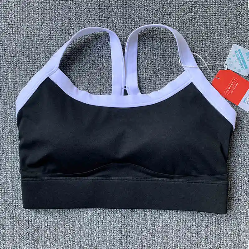 Color Contrast High Strength Sports Underwear Women's Integrated Shock-proof Gathering Back Yoga Wear Sports Bra Fitness Vest image 6