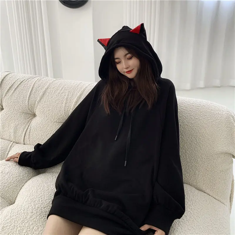 

2023 Fashion Korean Casual Streetwear Loose Pullover Gothic Bunny Ears Hoodies Women Personality Sweatshirt Tops New Long Sleeve