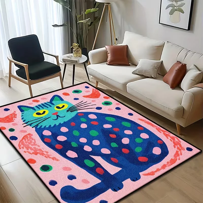 Colored Cat Pattern Mat Living Room Bedroom Decor Pet Animal Cartoon Rug Nursery Non Slip Floor Cover Home Soft Door Mat