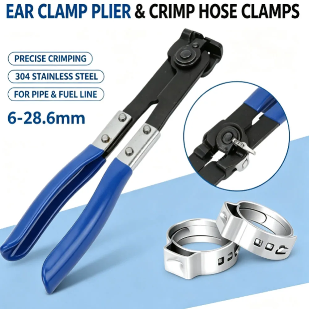 115PCS Single Ear Crimp Hose Clamps Assortment Kit 6-28.6mm, Comes with Ear Clamp Plier, Crimp Clamps for Pipe & Fuel Line