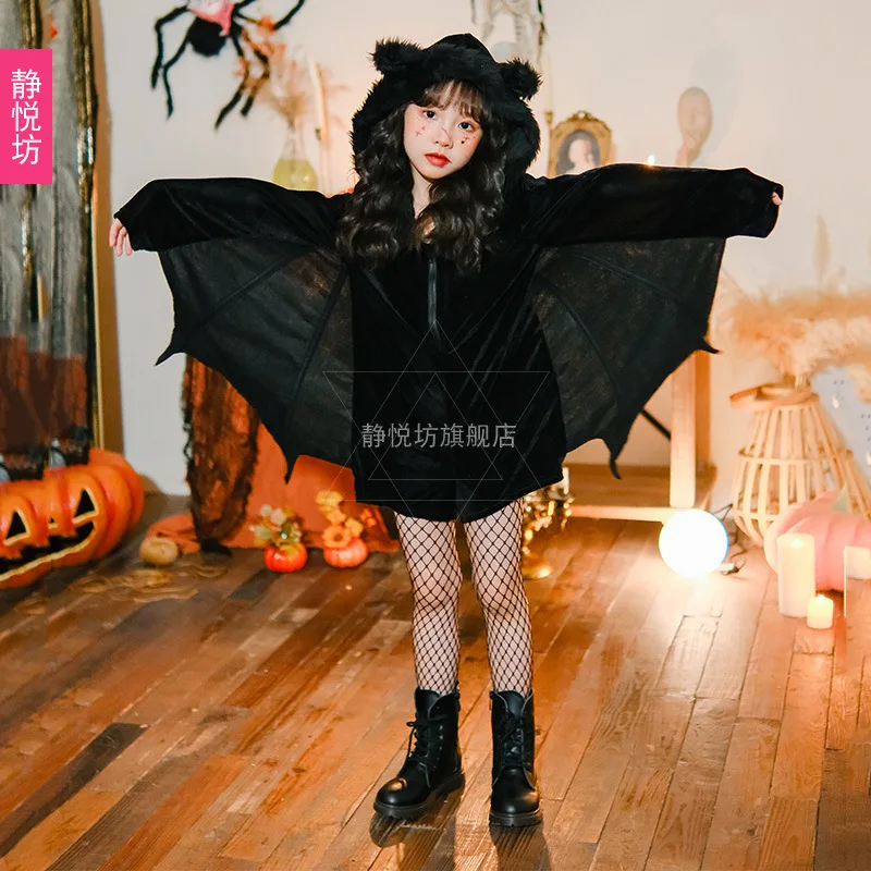 Vêtements de Cosplay Chauve-Souris d'Halloween pour Fille, Tenue de Performance Animale, Robe de Sorcière Everak