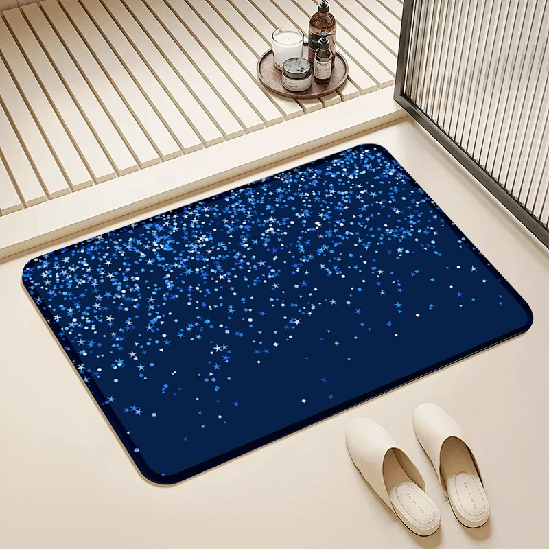 

Full Blue Glitter Flannel Doormat Non-Slip Absorbent Soft Floor Mat for Entryway Bathroom Kitchen Home Decor