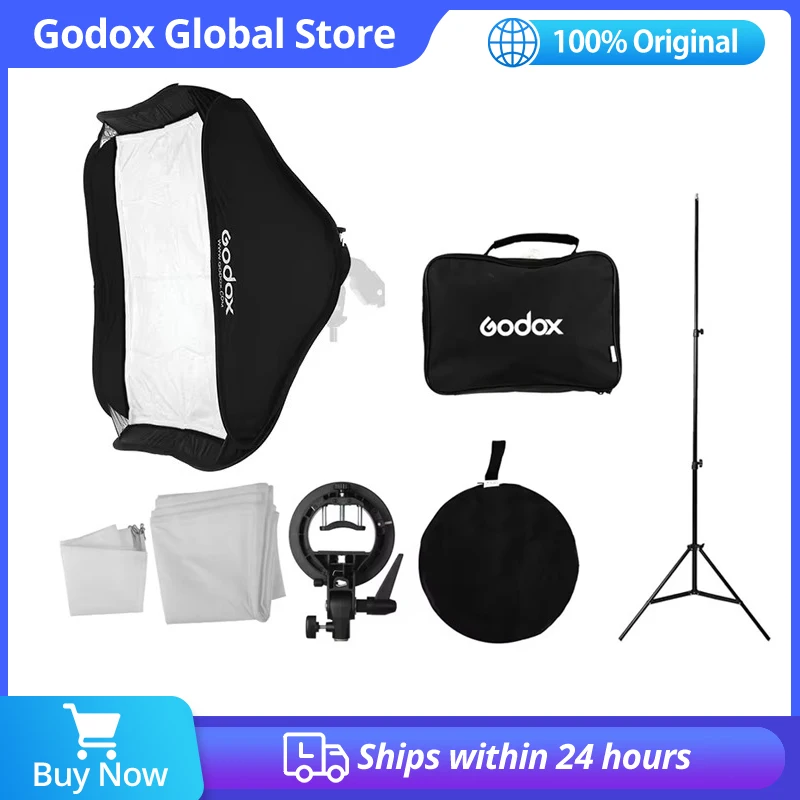 

Godox 40cm 50cm 60cm 80cm Flash Speedlite Square Softbox + S type Bracket Bowens Mount Kit with 2m Light Stand