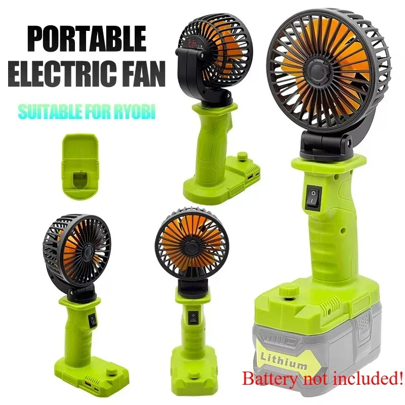 P108 Power Tool Part for Ryobi 18V Li-ion Battery USB Type-C Power Bank Infinite Speed Regulating Desk Fan Foldable Electric Fan