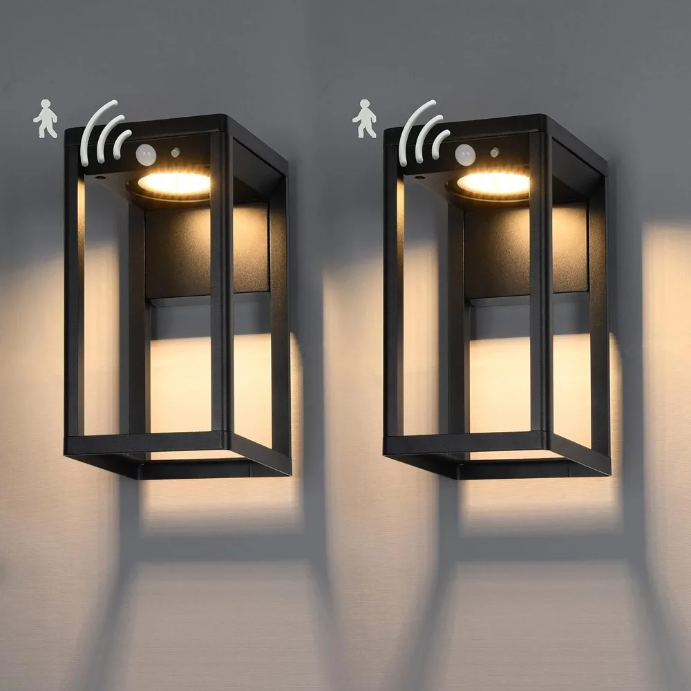 Outdoor Wall Lamp 2 Packs, Motion Sensor Aluminum Waterproof Wall Lantern, Dusk To Dawn Cordless Wall Lamp