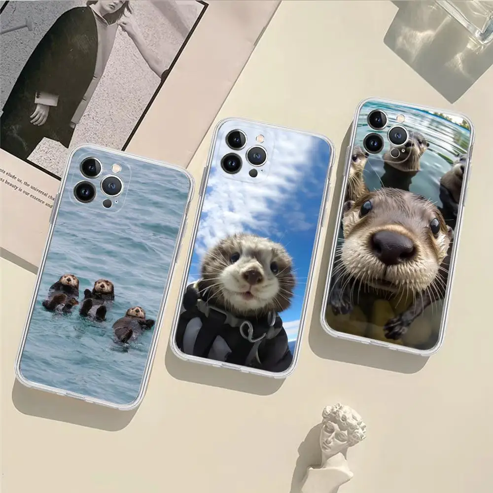 Cute Sea Otters Phone Case Silicone Soft for iphone 15 14 13 12 11 Pro Mini XS MAX 8 7 6 Plus X XS XR Cover