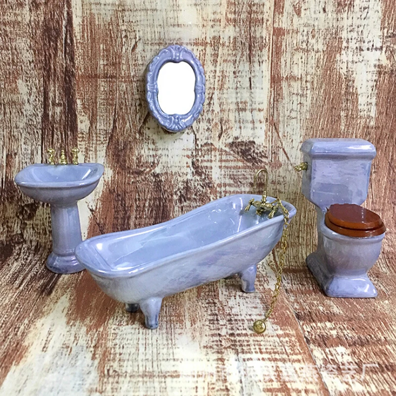 

1/12 Dollhouse Simulation Washbasin Tub Toilet Model Dollhouse Bathroom Decor Dolls House Miniature Furniture Accessories