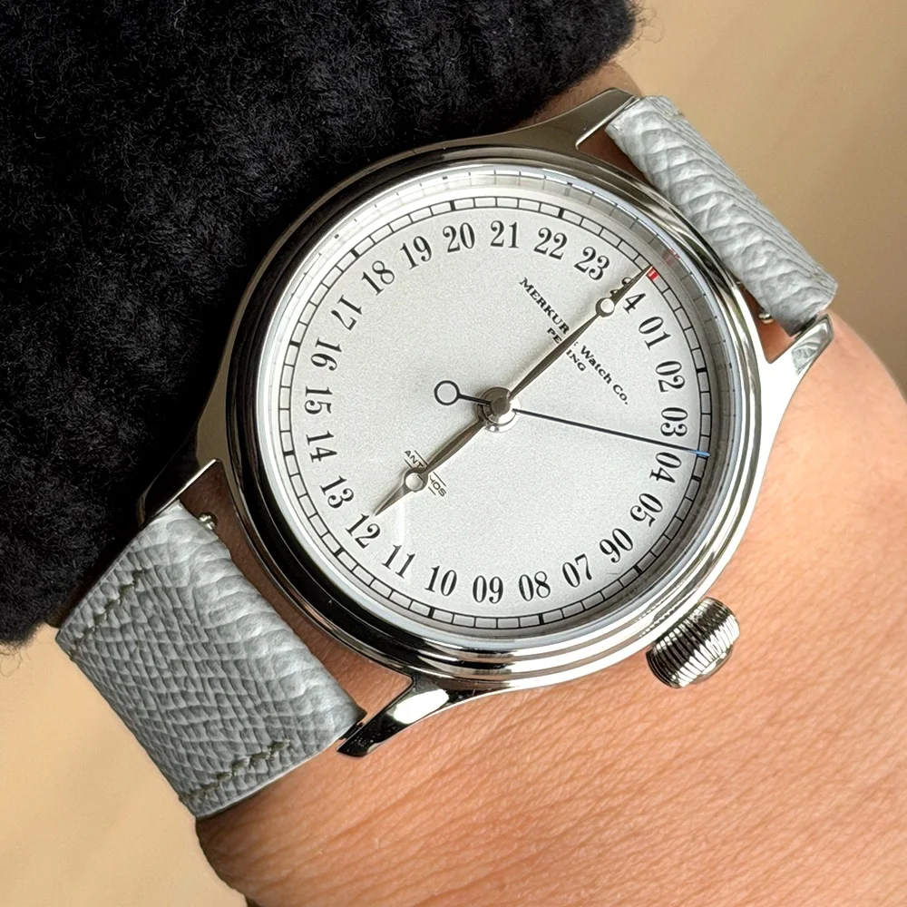

Часы MERKUR с белым циферблатом, 24 часа, тонкий корпус, 50 м, часы для дайвера, винтажные автоматические механические часы, 38 мм, Relogio Masculino
