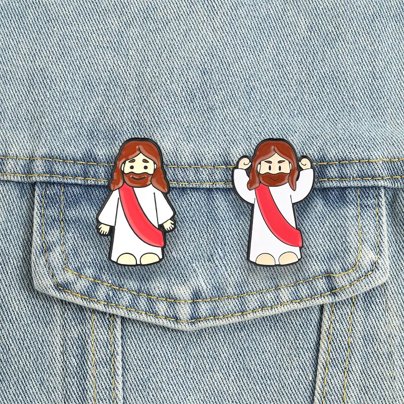 Cartoon Jesus-Figur Puppe Hartemaille-Anstecknadel Christliche Religiöse Hände-Hoch-Positur Brosche Reversnadel Taschenabzeichen Schmuck Geschenk – Detail 9