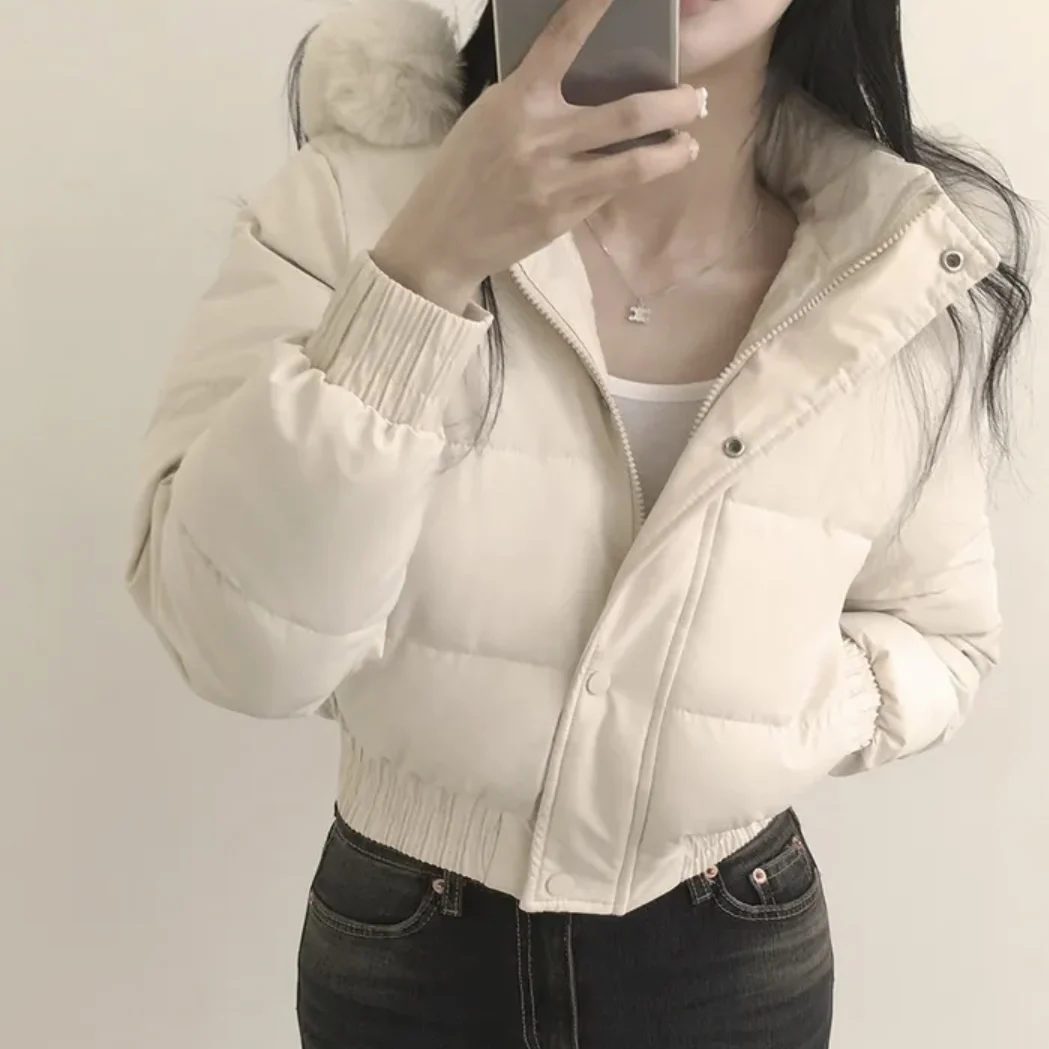 

Faionable ort Puffer Jaet White Du down Bread Sle Cotton Coat Chic Anti-Aging Autumn Winter Commute Korean Version
