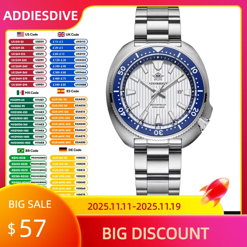 

ADDIESDIVE High Quality Quartz Watch For Men Fashion Relogios Masculino Stainless Steel Sapphire Crystal 200 Diving Watches New