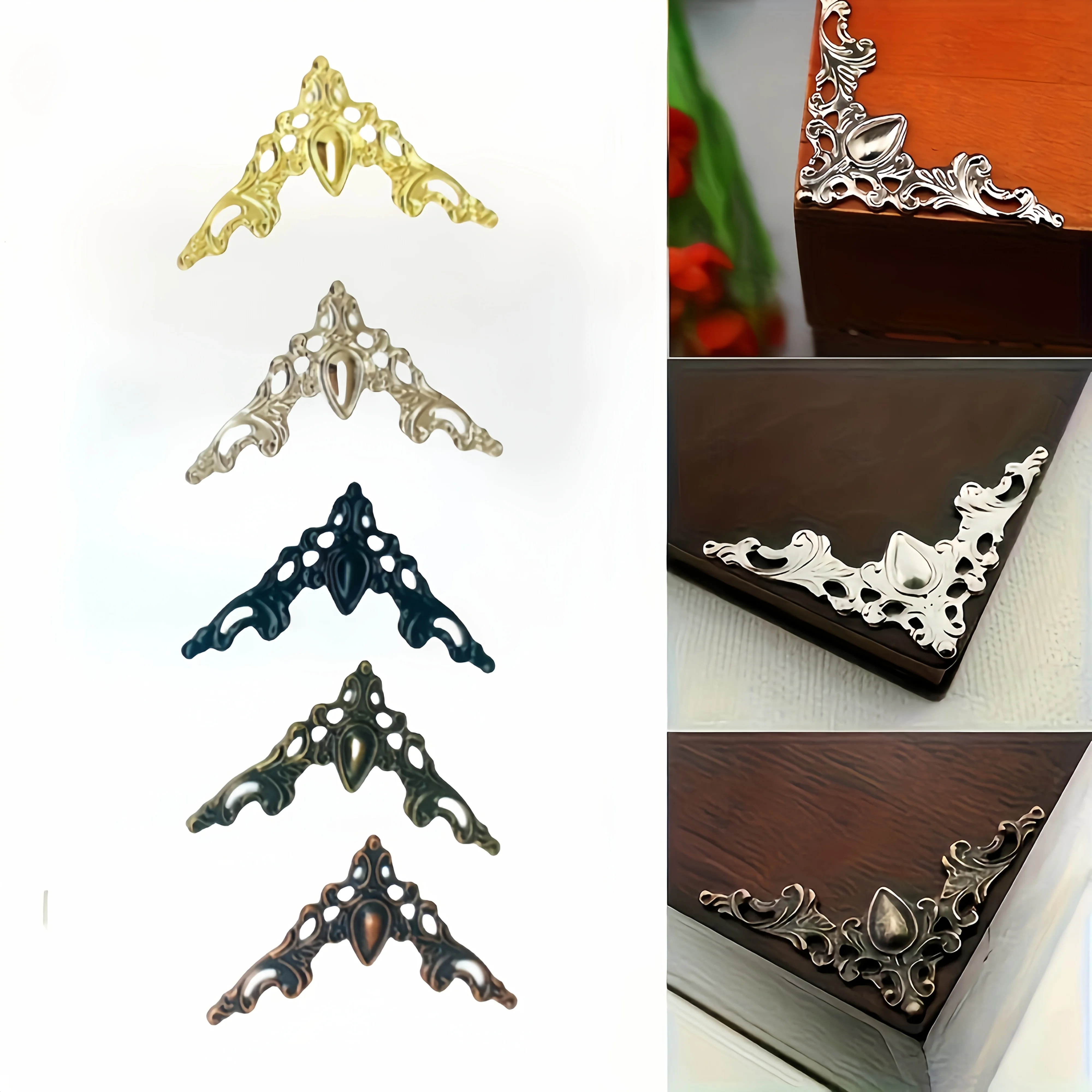 50 Decorative Metal Corner Protectors - Hollow Triangle Design, Suitable for Books and Gift Boxes
