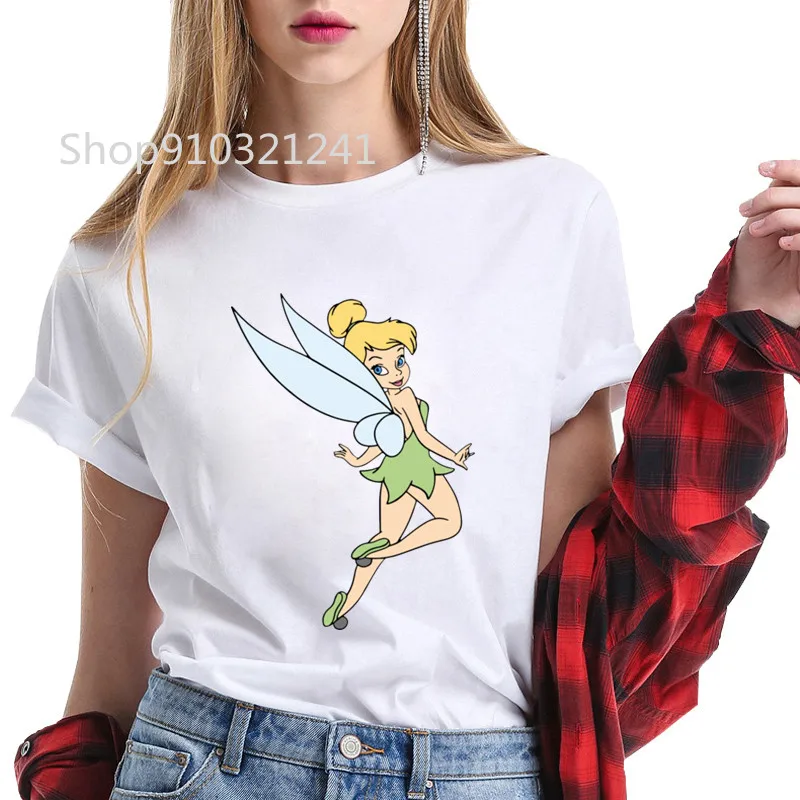 Peter Pan maglietta da donna Cute Tinkerbell Fairy o-collo manica corta maglietta Casual da cartone animato Tee Lady Girls Femmes top