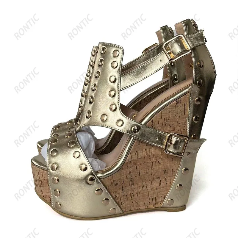 Rontic Free to Change Color Women Platform Mules Sandals Unisex Wedges Heel Open Toe Elegant Black Dress Slippers US Size 5-15
