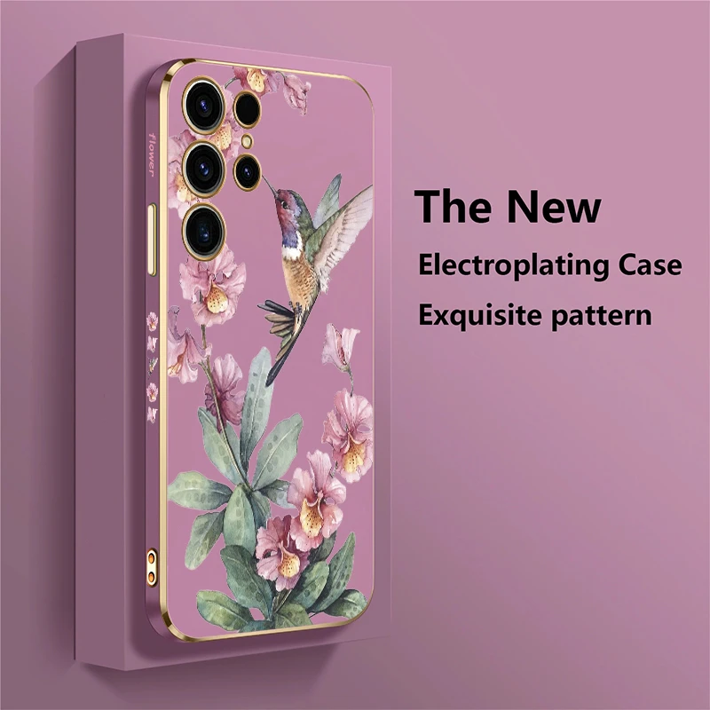 Handyhülle für Samsung Galaxy S24 S21 FE S25 Ultra S25 Plus 5G S23 FE S24 S22 Plus Flower Bird Plating Schutzhülle