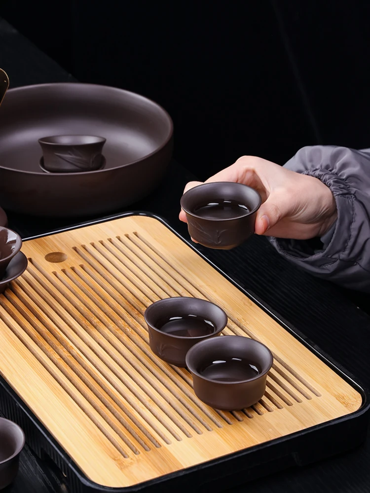 Purple Clay Tea Set Yixing Chinease Household Minimalist Kung Fu Tea Set with Tray Filter Cup Set Kitchen Supplies