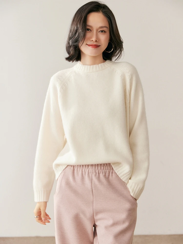 

Women's Chic Warm Soft Solid Pullover O-Neck Cashmere Sweater Long Sleeves Autumn Winter Casual Loose Elegant Clothing Tops