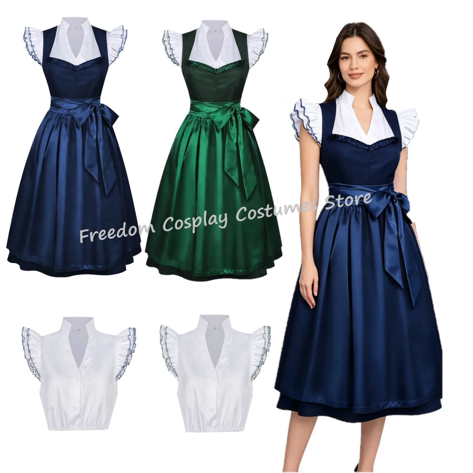 

2026 NEW Women Dirndl Dress For Medieval Style German Oktoberfest Bavarian Dress and Top with Apron Costume Halloween Dress