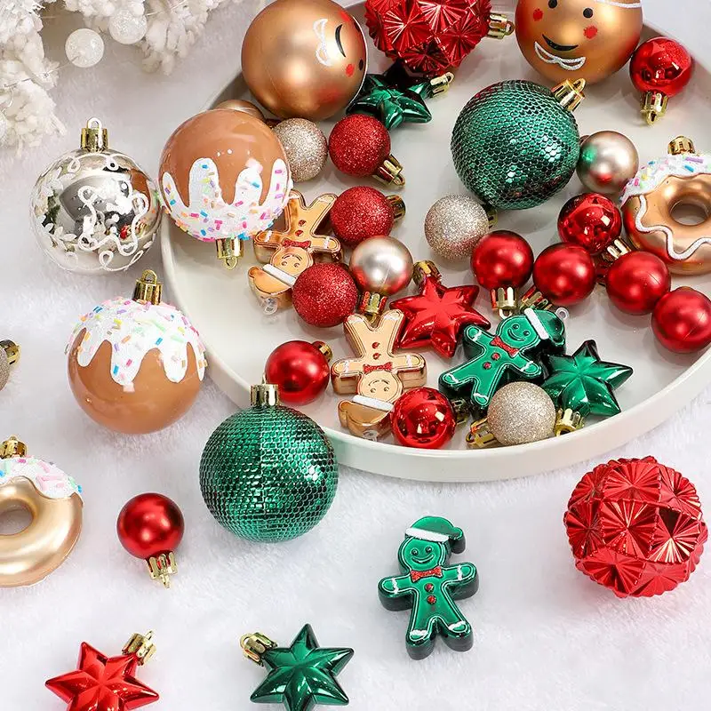Cross-border, Christmas Decorations, 42 Boutique Painted Christmas Ball Sets in Red, Green and Gold, Christmas Tree Pendants.