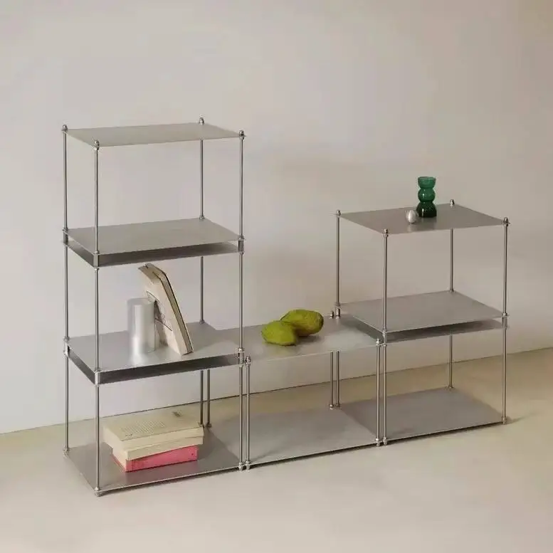 Stainless steel brushed shelf Internet celebrity ornaments display shelf Bookshelf Multi-layer storage display shelf
