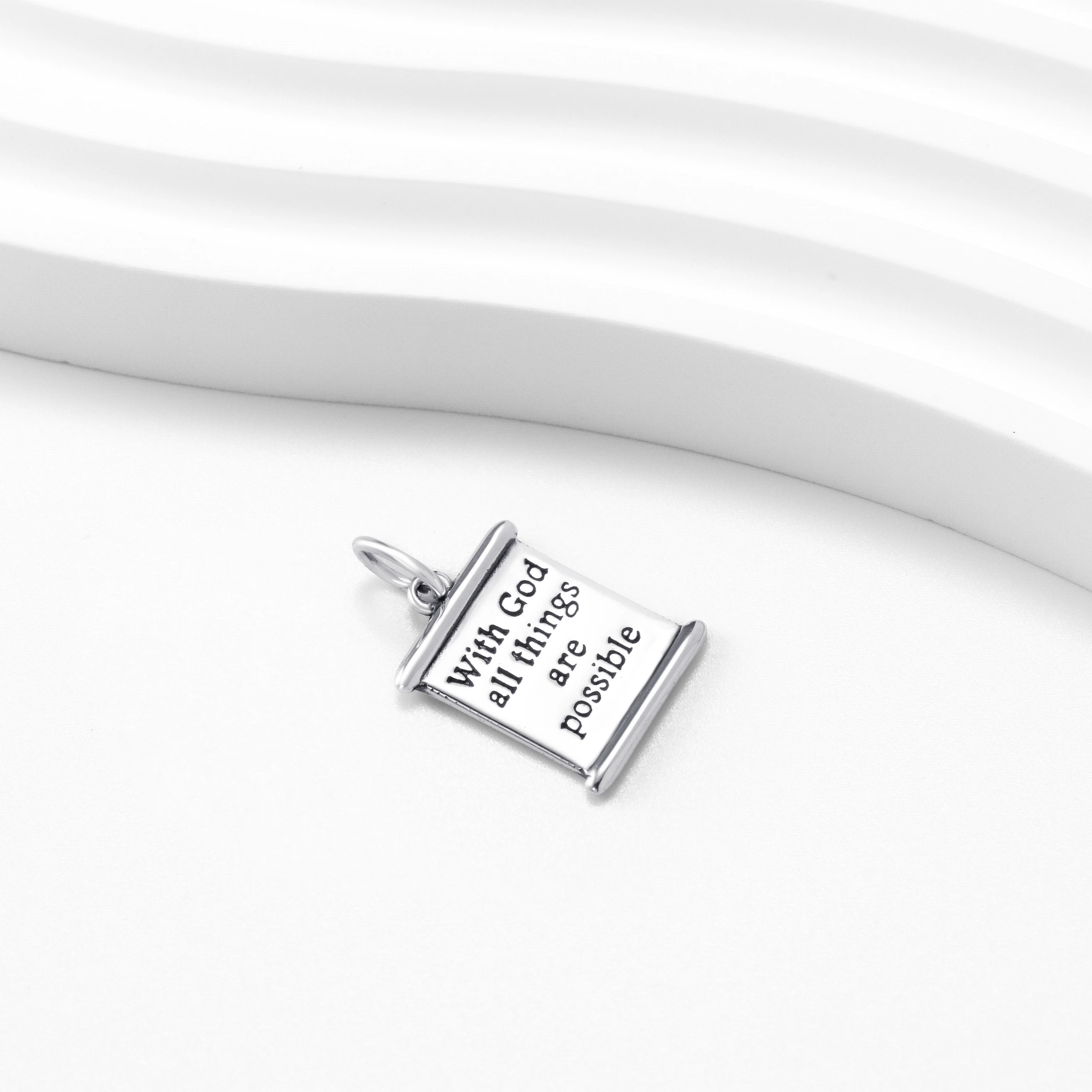 S925 Sterling Silver Bible Verse Pendant With God All Things Are Possible Christian Scroll Tag Necklace Jewelry for Women Men