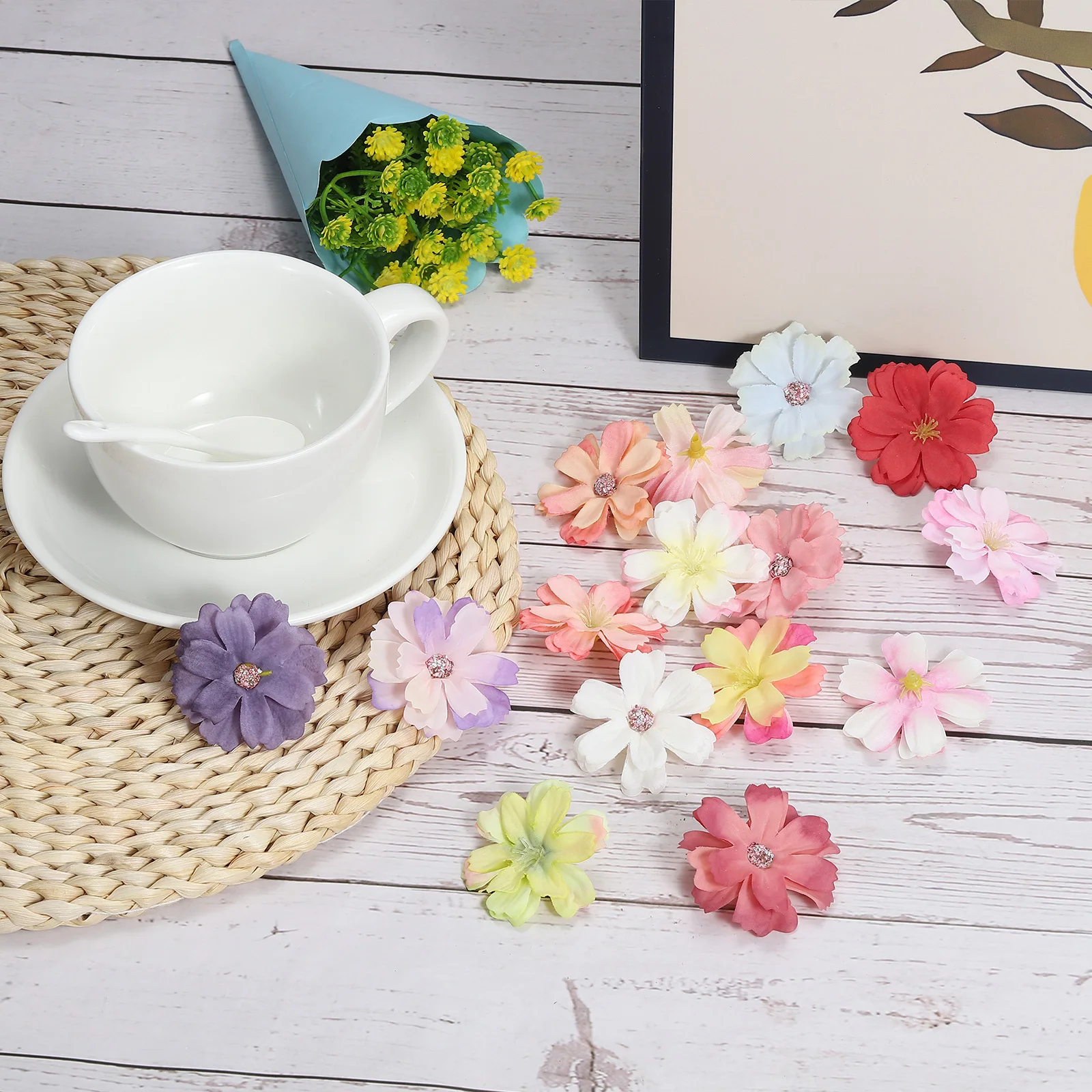50 Stuks Faux Bloemhoofdjes Nep Chrysant Bloesem Hoofd Bulk Voor Diy Guirlande Hoofdtooi Bruiloft Verlovingsfeest Home Decor