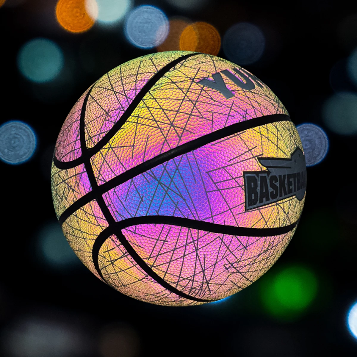 El baloncesto de PU holográfico luminoso reflectante que absorbe la humedad es adecuado para entretenimiento nocturno