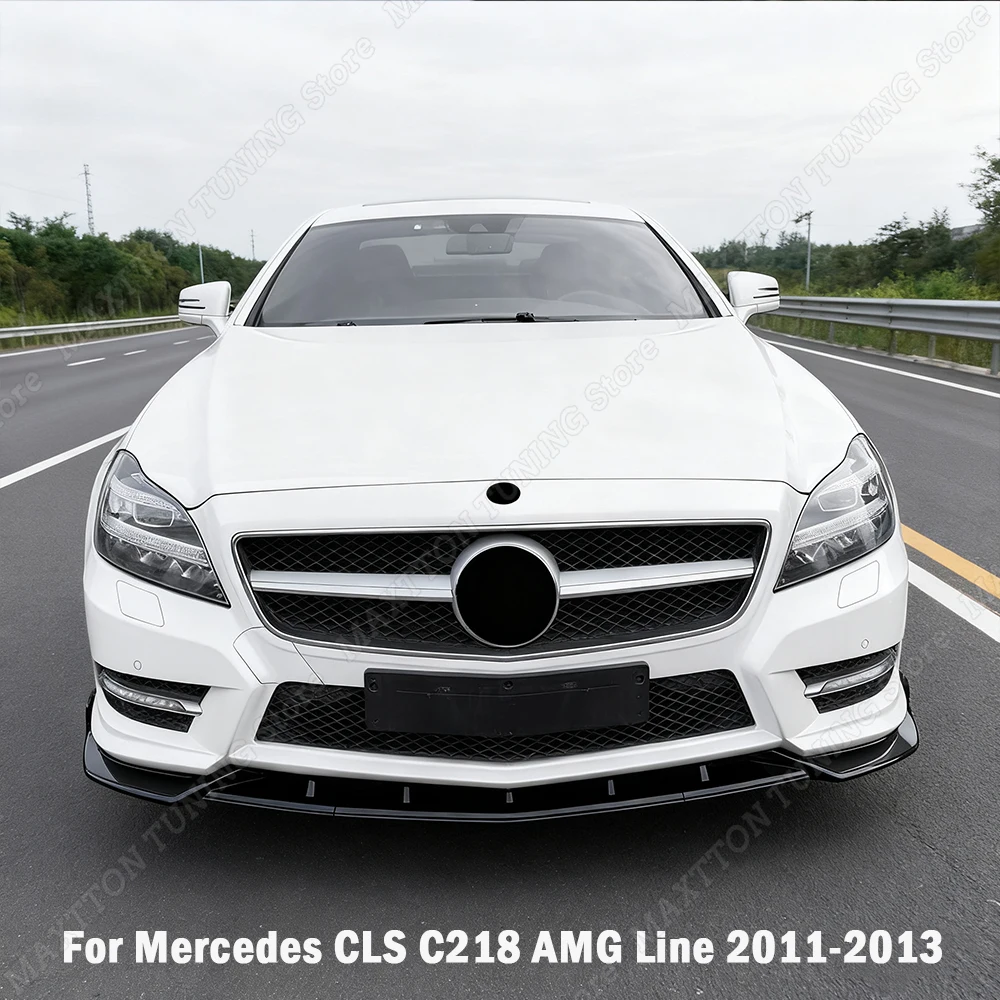 3PCS Gloss Black Front Bumper Diffuser Lip Splitter For Mercedes Benz CLS C218 350CGI 350CDI 550 AMG Line 2011-2013 Pre-facelift