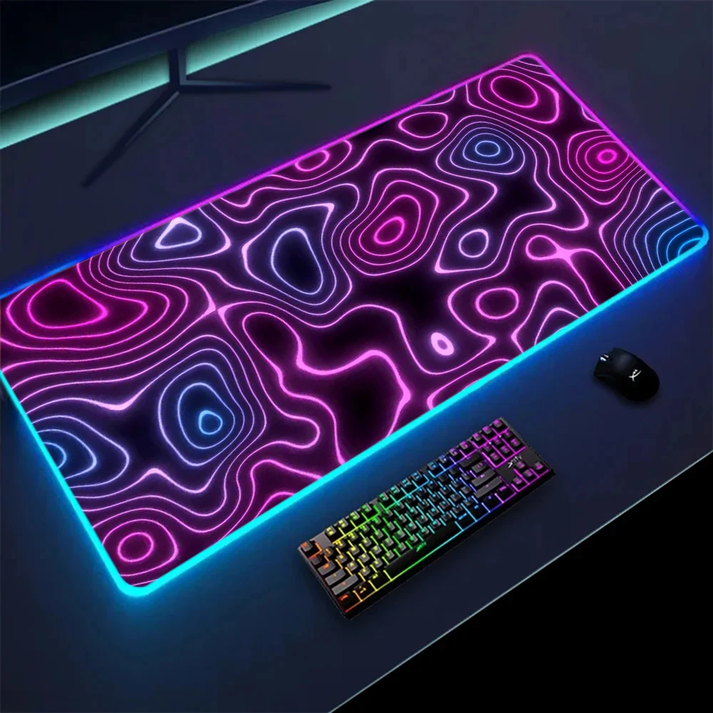 XXL RGB Gaming Mouse Pad Strata Liquid Texture Keyboard Pads HD Gamer Accessories Large LED Light Computer Carpet with Backlight
