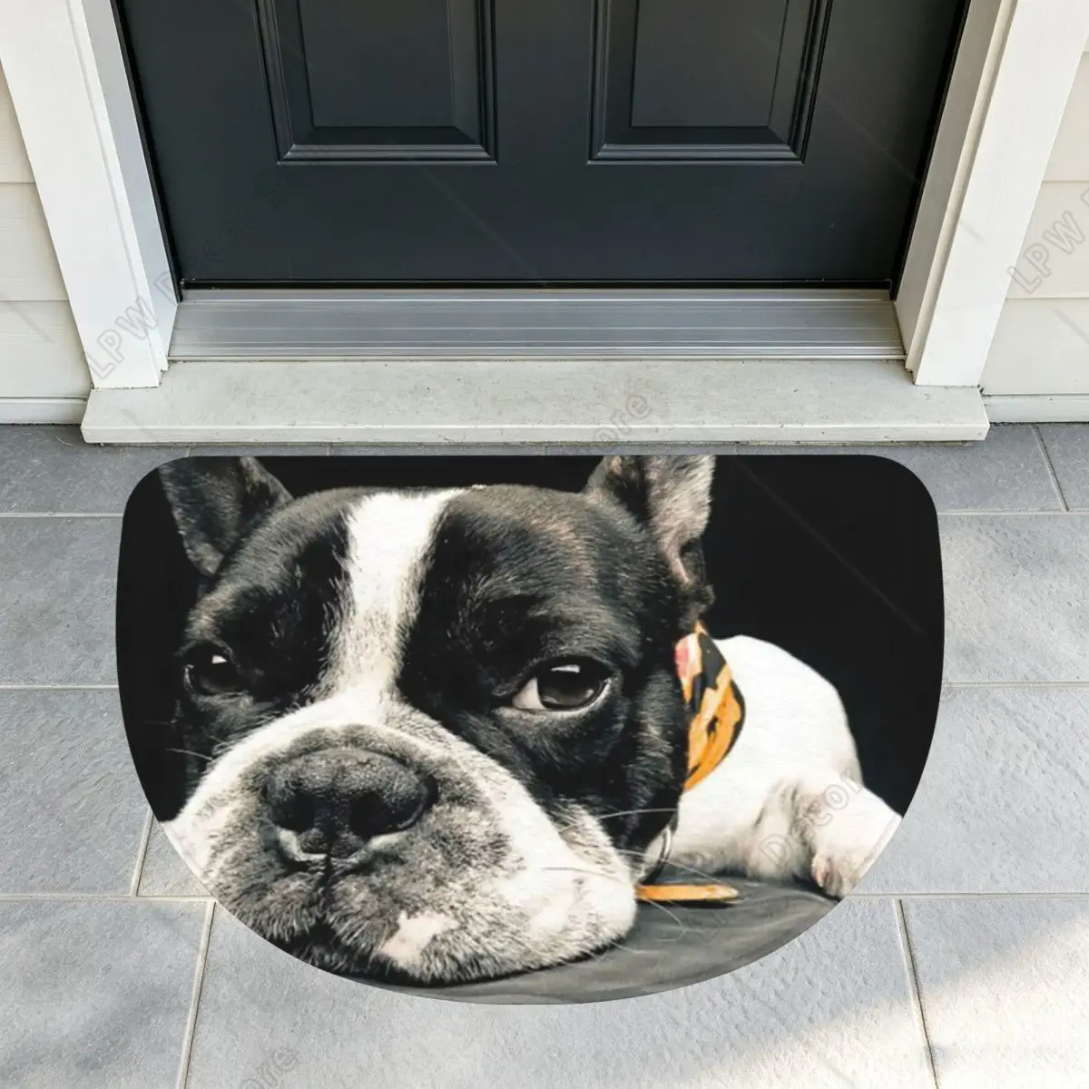 Black Boston Terrier Soft Flannel Half Round Doormat Non Slip Bathroom Mat Absorbent Floor Carpet for Laundry Room Bathroom