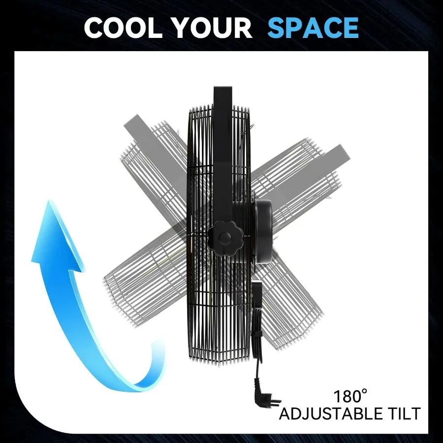مروحة مثبتة على الحائط عالية السرعة مقاس 4580 CFM مقاس 18 بوصة مع تشغيل 3 سرعات ومحرك مختوم ومروحة معدنية شديدة التحمل قابلة للإمالة 360 درجة #5