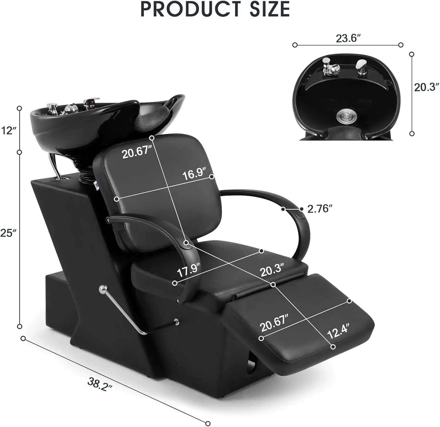 Cuenco de cerámica ajustable para champú, de 47 pulgadas cuenco, fregadero de lavado con espalda ajustable, unidad de lavado para salón, estación de champú con ajustable