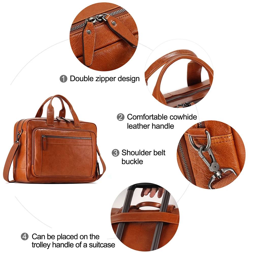 Jogujos Echt leder Aktentasche Retro Herren Büro taschen lässig Business Handtaschen für Männer 15.6 "Laptop Messenger Umhängetasche