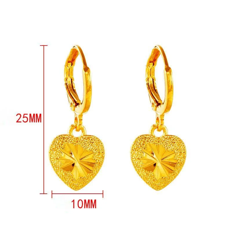 Korean Fashion Gold Color Dull Polish Heart Love Drop Earrings for Women Party Wedding Engagement Jewelry Accessories Wholesale