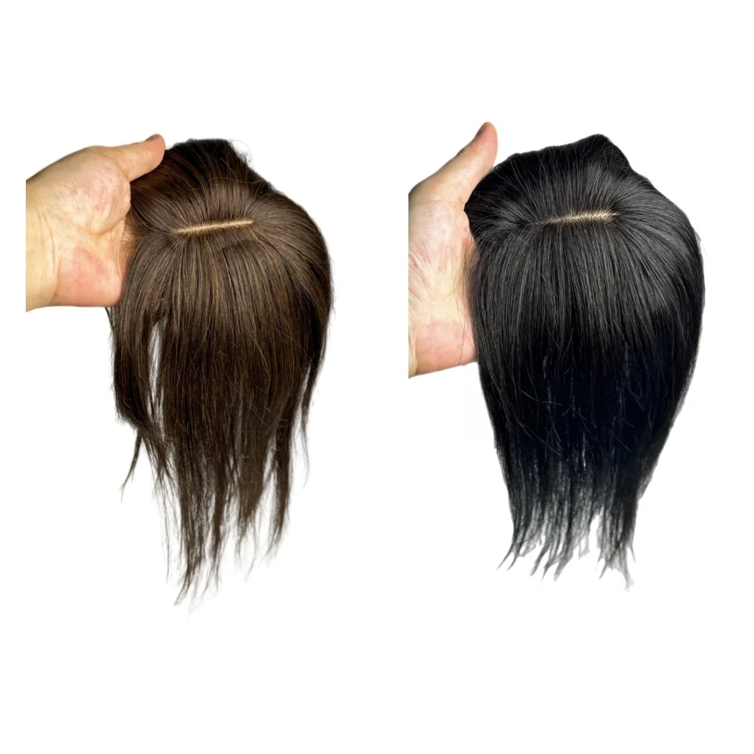 Toppers de cheveux pour femmes Toppers de cheveux avec frange 10x11 cm dentelle PU Base pince en frange cheveux réel couverture de cheveux humains cheveux gris