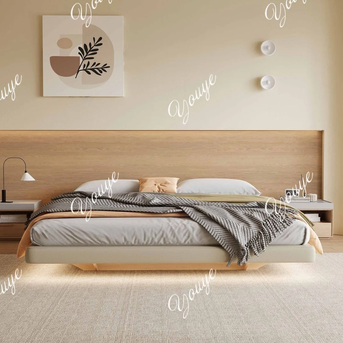 Modern Simple Suspended Bed Storage Tatami Bed Air Pressure Storage No Head Flush Double Bed