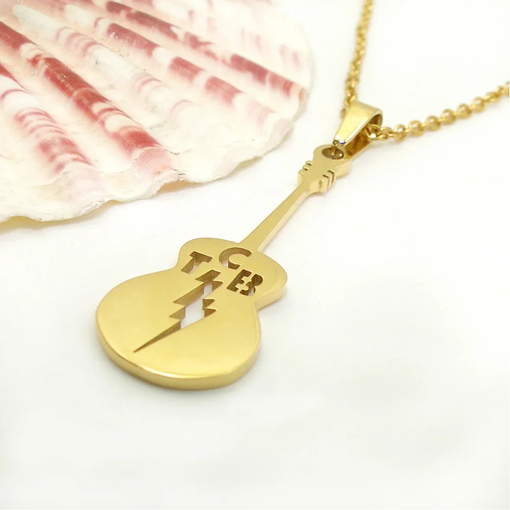 Fans memaial Gift Guitar Lute Hollow Letter B collana con ciondolo in acciaio inossidabile placcato oro gioielli appesi Drop Shipping