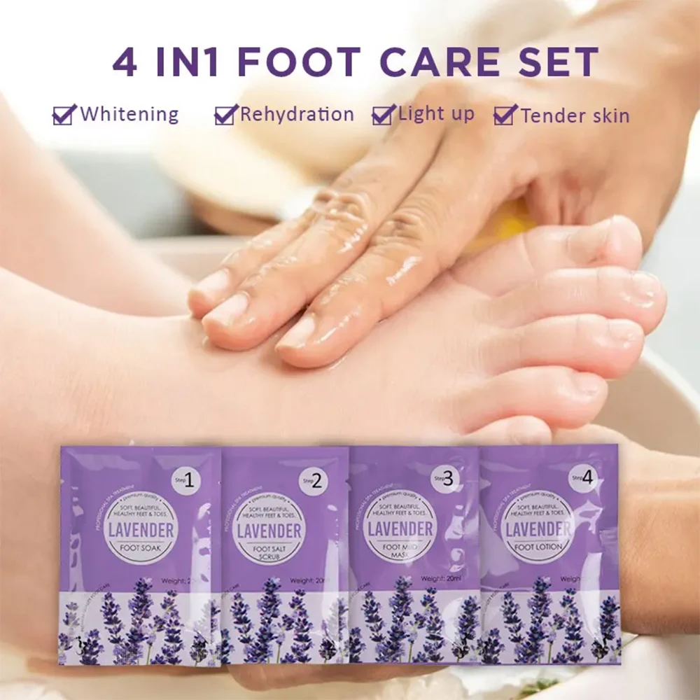 

10Sets Deluxe Pedicure Foot Skin Care Set Organic Lavender 4 Steps in a Box Foot Soak Salt Spa Jelly Kit