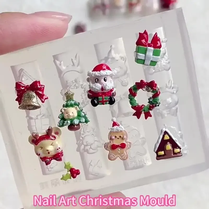 1 Uds muñeco de nieve de Navidad árbol de Navidad molde de uñas 3d Santa Claus decoraciones de uñas Diy diseño molde de manicura de silicona encanto de arte de uñas